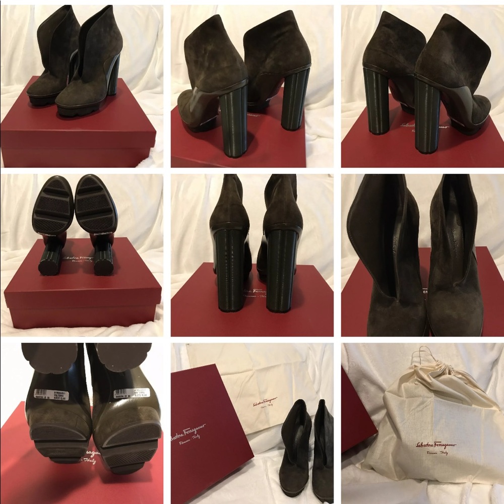 Salvatore Ferragamo Dark Suede Ankle Boots